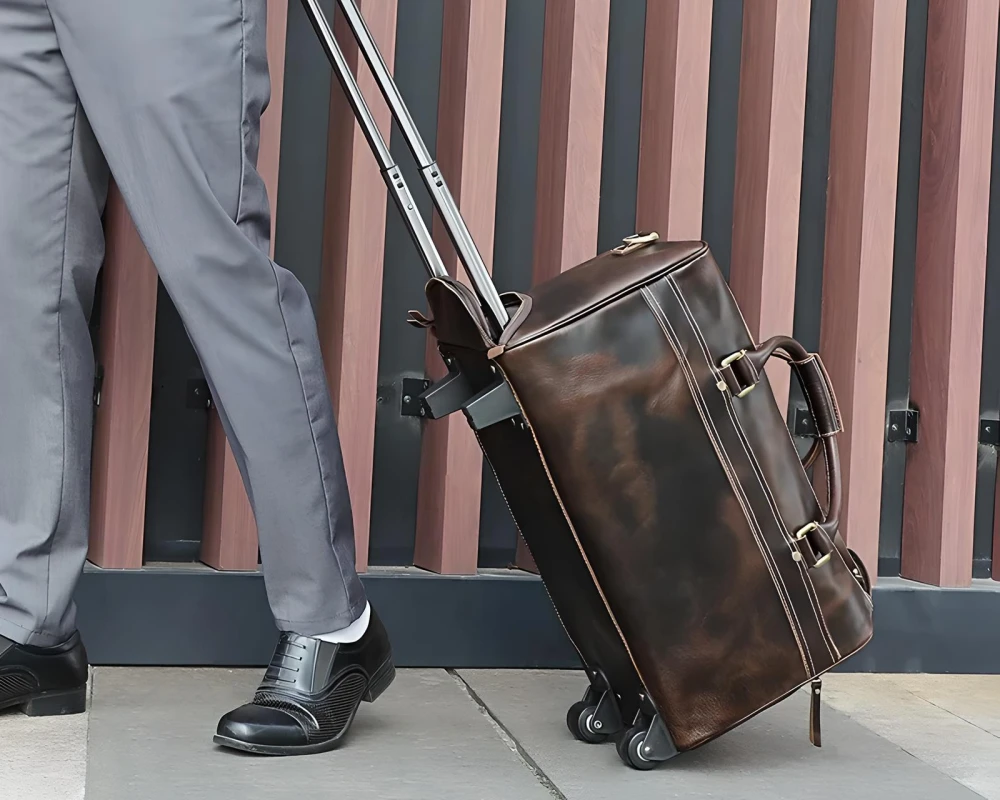 vintage leather carry on bag
